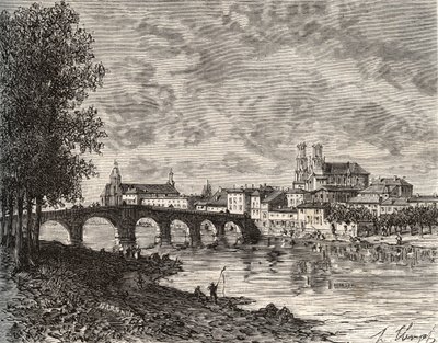 Pont-a-Mousson (Pont a Mousson) - Meurthe-et-Moselle - rycina w „Francja ilustrowana: geografia, historia, administracja statystyczna” autorstwa V.-A. Słodowy Brąz. 1884 autorstwa French School