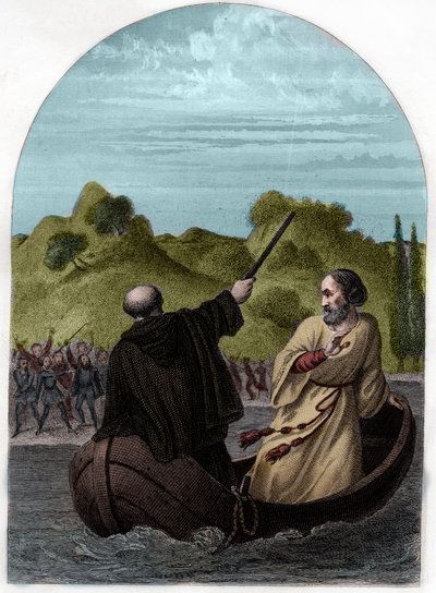 Papież Eugeniusz IV (Eugeniusz, Eugeniusz) (1431-1447) ucieka łodzią, aby uciec przed gniewem Rzymian - PAPIEŻ EUGENIUS IV (Gabriele Condulmaro) przeciwstawiony przez potężną rodzinę Colonna, musi uciekać z Rzymu, podczas gdy jego wrogowie wybierają antypa autorstwa French School