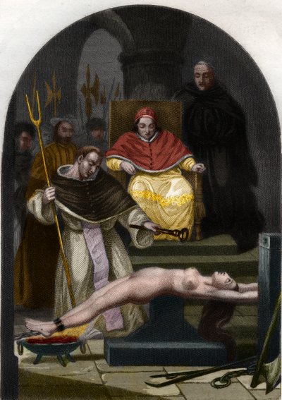 Papież Pius V przewodniczy trybunałowi Inkwizycji. autorstwa French School