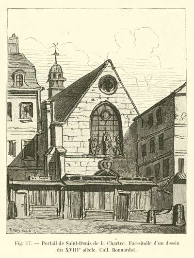 Portal Saint-Denis de la Chartre, faksymile XVIII-wiecznego rysunku Coll Bonnardot autorstwa French School