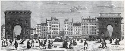 Porte Saint-Denis i rue faubourg Saint Denis - porte Saint Martin i rue faubourg Saint-Martin Grawerowanie w „”Tableau-de-Paris”” Edmonda Texiera (1815-1887) autorstwa French School