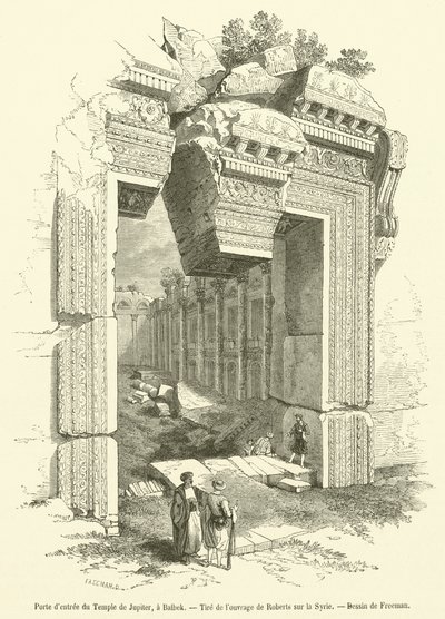 Brama wjazdowa do świątyni Jowisza w Baalbek (rycina) autorstwa French School
