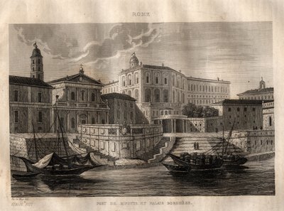 Porto di Ripetta i Palazzo Borghese - Rzym - Rycina z „” Malownicze Włochy” – Historyczne i opisowe malarstwo Włoch” M. de Norvins, Ch. Nodier 1834-1836. autorstwa French School