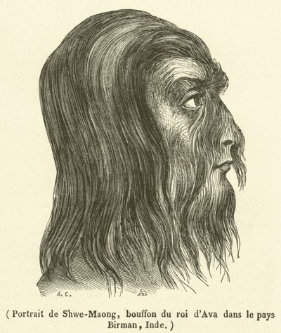 Portret Shwe-Maonga, błazna króla Avy w kraju birmańskim w Indiach (rycina) autorstwa French School