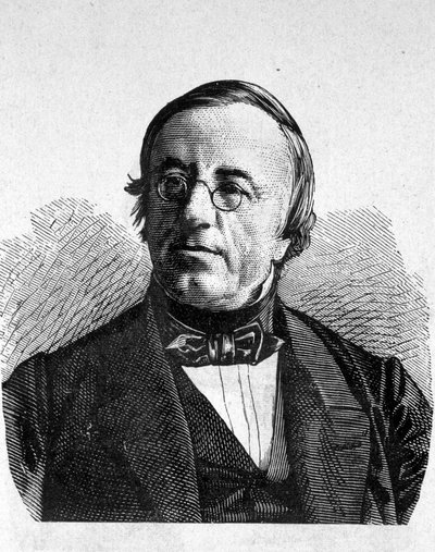 Portret A. de la Rive (1801 - 1873), szwajcarskiego fizyka - w „Albumie nauki”; wybitni naukowcy; Wielkie odkrycia”” 1896. autorstwa French School