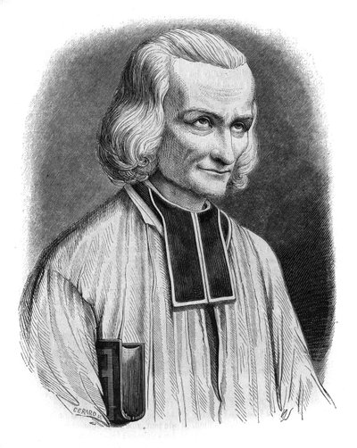 Portret opactwa Jean Marie Vianney (Vianey, Viannay, Viennet), znanego jako Proboszcz z Ars (1786-1859). Został wykonany Saint Jean-Marie Vianney w 1925 roku. Grawerowanie przez Cabuchet autorstwa French School
