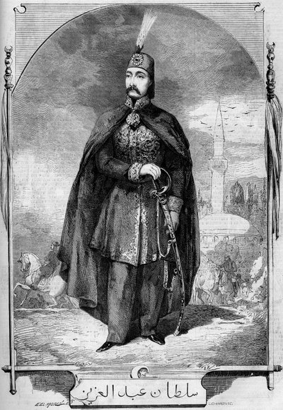 Portret Abdula Aziza (Abd-ul-Aziz lub Abd Ul Aziz lub Abdulaziz) 1830-1876), sułtana Imperium Osmańskiego. Grawer w „Le Monde Illustré” nr 224 z 27 lipca 1861 r. autorstwa French School