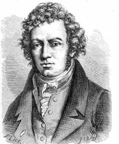 Portret André Marie Ampère (1775 - 1836), francuskiego fizyka - w „Albumie nauki”; wybitni naukowcy; Wielkie odkrycia”” 1896. autorstwa French School