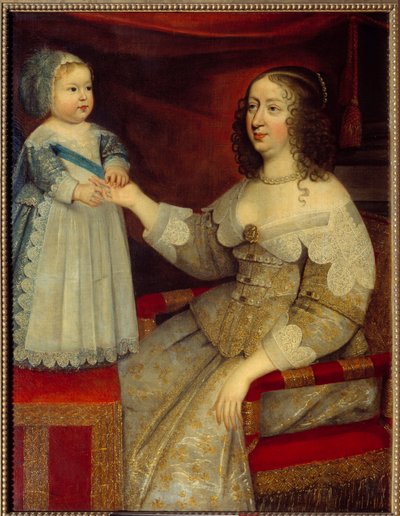 Portret Anny Austriackiej, Królowej Francji (1601-1666) i delfina dziecka Ludwika XIV (1638-1715) Obraz Szkoły Francuskiej. Przed 1643. Słońce 1,2x0,96 m autorstwa French School