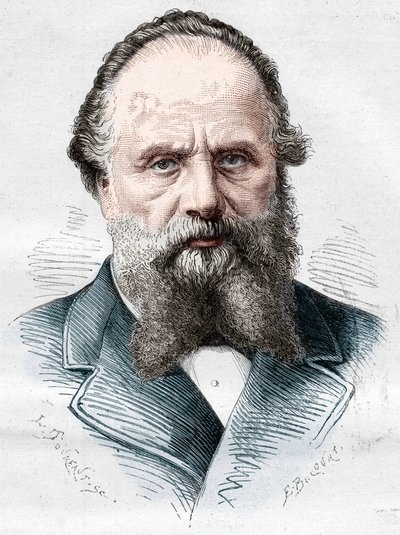 Portret Aristide Boucicaut (1810-1877), francuskiego kupca, dyrektora domów towarowych Bon Marche. Grawer w „Le Monde Illustré” nr 1082 z 5 stycznia 1878 r. autorstwa French School