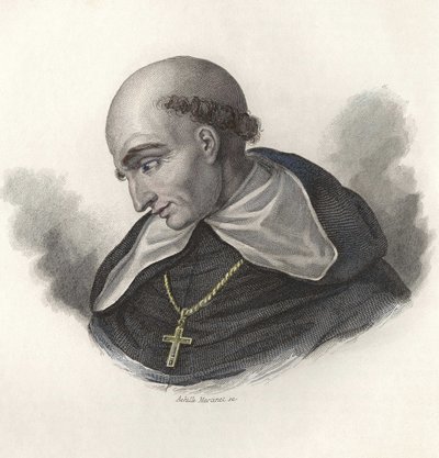 Portret Bartolome de Las Casas (1472-1566), hiszpańskiego brata dominikanina i wojewody Chiapas. w "Portrety użytecznych ludzi" autorstwa French School