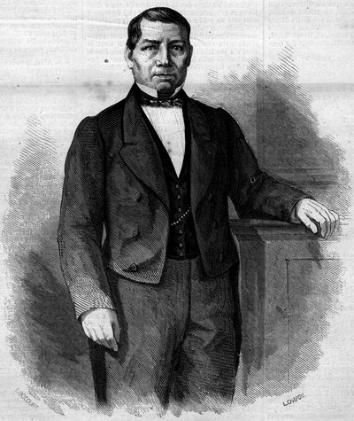 Portret Benito Pablo Juareza Garcii (1806-1872), meksykańskiego polityka. Grawer w „”Le Monde Illustré””n°270 z 14 czerwca 1862 r. autorstwa French School