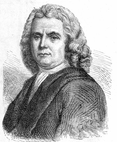 Portret Boerhaave Hermann (1668 - 1738), holenderskiego lekarza i chemika (zwolennika jatromechanizmu) - w „Albumie Nauki”; wybitni naukowcy; Wielkie odkrycia”” 1896. autorstwa French School