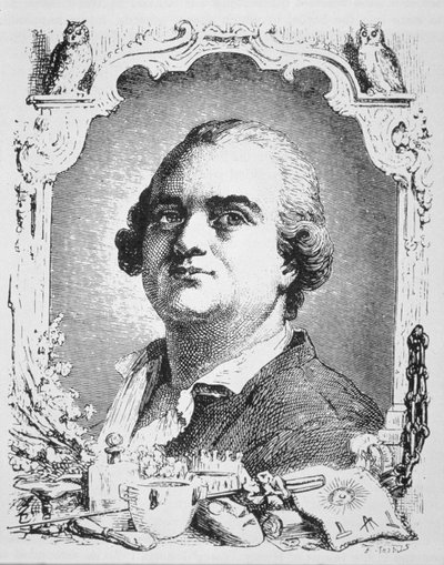 Portret Cagliostro (1743-95) kopia ilustracji z Histoire de la Magie autorstwa Paula Christiana, użyta w Historii magii, opublikowanej pod koniec XIX wieku autorstwa French School