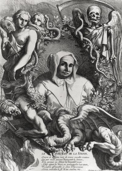 Portret Catherine Monvoisin (La Voisin) (1640-80) (rycina) (zdjęcie bw) autorstwa French School