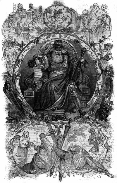Portret Karola Wielkiego (Charles I znany jako Karol Wielki, 742-814). Grawer w „Historii papieży-królów-królowych i cesarzy na przestrzeni wieków” autorstwa Maurice Lachatre autorstwa French School