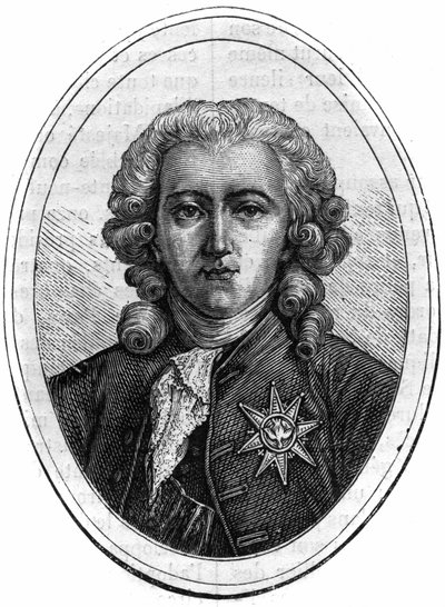 Portret Charlesa Alexandre de Calonne, francuskiego polityka za Ludwika XVI (1734-1802), kontrolera finansowego. Grawer w „Historii papieży-królów-królowych i cesarzy na przestrzeni wieków” autorstwa Maurice Lachatre autorstwa French School