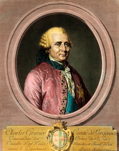 Portret Charlesa Graviera, hrabiego Vergennes (1719-1787). Rycina z XVIII wieku. Prywatna kolekcja. autorstwa French School