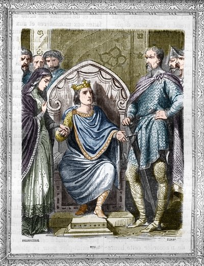 Portret Karola III zwany Prostym (879-929). Grawer w „Historii papieży-królów-królowych i cesarzy na przestrzeni wieków” Maurice Lachatre autorstwa French School