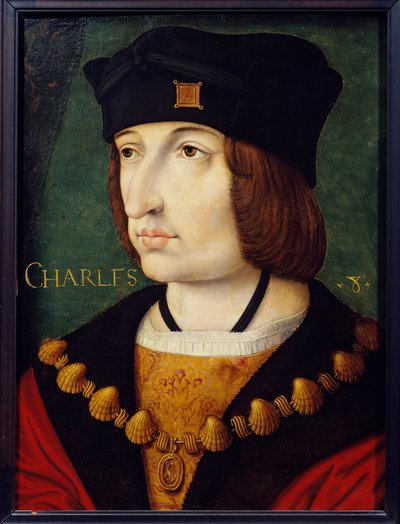 Portret Karola VIII (1470-1498) syna Ludwika XI Obraz Szkoły Francuskiej XVI wieku autorstwa Jeana Perreala. Ciemny. 0,36x0,27m. Muzeum Conde, Chantilly autorstwa French School