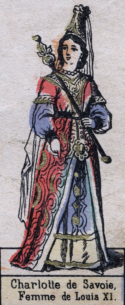 Portret Charlotte de Savoie (1440-1483), żony Ludwika XI Francji. (dynastia Kapetyńska). Ilustracja pod koniec XIX wieku. autorstwa French School