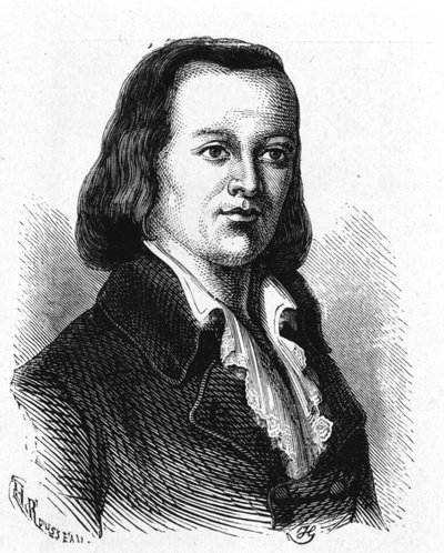 Portret Claude Chappe (1765 - 1807), francuskiego inżyniera, który wykonał pierwszy telegraf powietrzny - w „Album de la Science; wybitni naukowcy; Wielkie odkrycia”” 1896. autorstwa French School