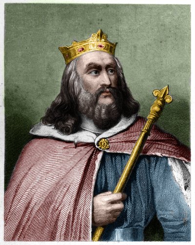 Portret Clotaire (Clothaire) II (584 - 628), króla Neustrii i króla franków - w „Histoire des Francais” Lavallee, rycina, sd. autorstwa French School