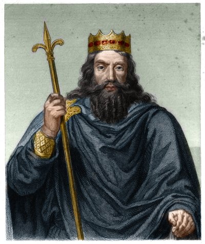 Portret Clovis I (w. 466 - 511), króla franków - w „Histoire des Francais” Lavallee, rycina, sd. autorstwa French School