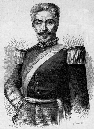 Portret Don Miguela San Romana (1803-1863), prezydenta Peru. Grawer w „Le Monde Illustré” nr 320 z 30 maja 1863 r. autorstwa French School