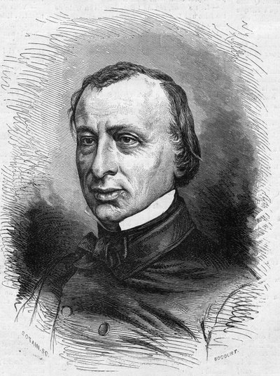 Portret Edouarda Lefevre de Laboulaye (1811-1883), francuskiego prawnika i polityka. Grawerowanie w „”Le Monde Illustré””n°689 z 25 czerwca autorstwa French School