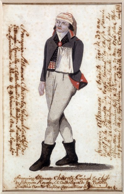 Portret Francois Athanase (Francois-Athanase) z Charette de la Contrie (1763-1796), ramię w szaliku, rojalistyczny przywódca Wandei - Musee Dobree, Nantes autorstwa French School