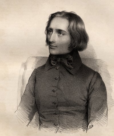 Portret Franciszka Liszta (1811-86) węgierskiego wirtuoza fortepianu i kompozytora autorstwa French School