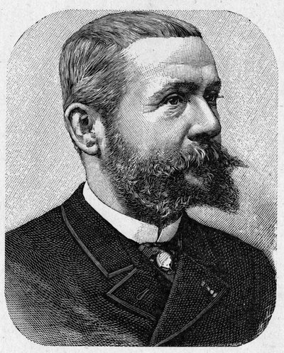 Portret Gastona Tissandiera (1843 - 1899), francuskiego aeronauty - w „Albumie nauki”; wybitni uczeni; Wielkie odkrycia”” 1896. autorstwa French School