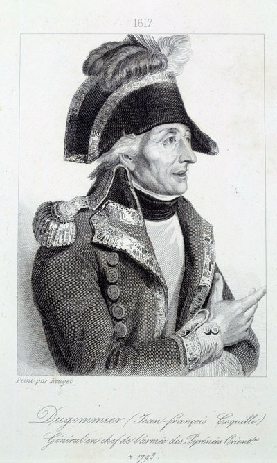 Portret generała Dugommiera (1738-1794) dowódcy gwardii narodowej Martyniki w 1790 r. Rycina XIX-wiecznego Chartres musee des Beaux Arts autorstwa French School
