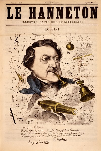 Portret Gioacchino Rossiniego (1792-1868) - w „Le Hanneton” z 04.07.1867 autorstwa French School