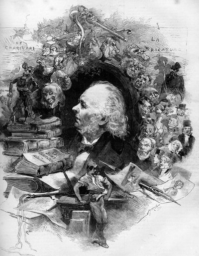 Portret Honore Daumiera (1808-1879), francuskiego rysownika, malarza i rysownika. Grawer w „”Le Monde Illustré””n°1143 z 22 lutego autorstwa French School