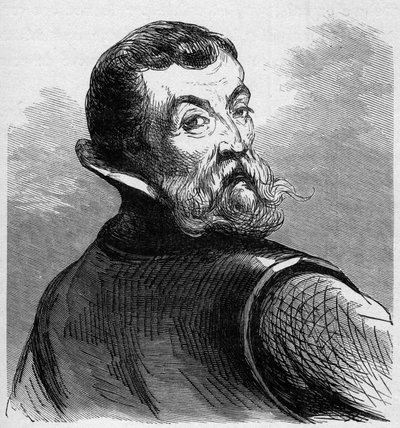 Portret Jacquesa Cartiera (1491-1557). Francuski nawigator i odkrywca. Grawerowanie w „La Marine et les colonies: commerce” autorstwa French School