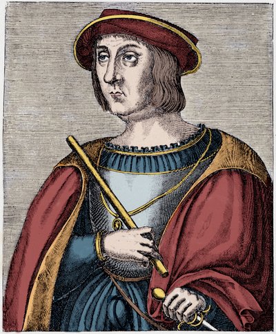 Portret Jacques II de Chabannes (La Palice) (1470-1525) grawerowany z „Louis XII et Anne de Bretagne” autorstwa Paula Lacroix, ed Georges Hurtrel autorstwa French School