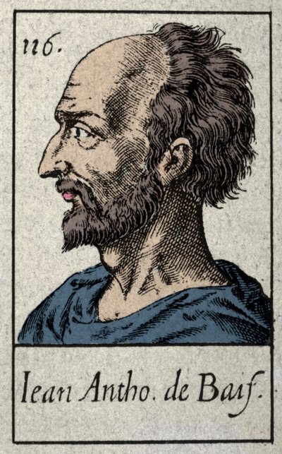Portret Jeana Antoine de Baifa (1532-1589), francuskiego poety członka ruchu Pleiade. Rycina XIX wieku. autorstwa French School