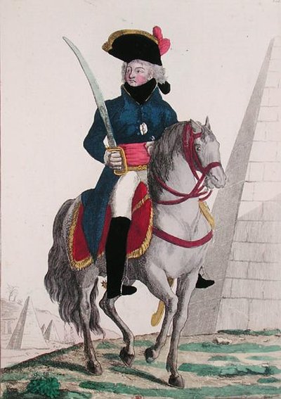 Portret Jeana Baptiste Klebera (1753-1800) przy piramidach, koniec XVIII w. (kolorowa rycina) autorstwa French School