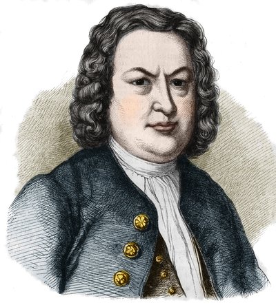 Portret Jeana Sebastiana (Johann Sebastian) Bacha (1685-1750) niemieckiego kompozytora. Grawerunek z 1858 roku. autorstwa French School