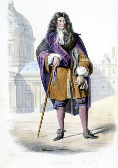 Portret Jean de La Fontaine, francuskiego pisarza (1621-1695) - w red. Mennechet, „Le Plutarque francais”” autorstwa French School