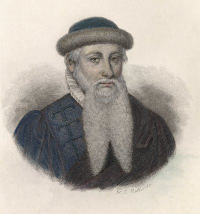 Portret Johannesa Gensfleischa dit Gutenberg (1394/99-1468), niemieckiego drukarza. W „”Portretach pożytecznych mężczyzn”” autorstwa French School