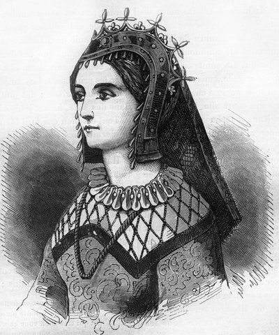 Portret Judyty Francuskiej (843-870), królowej Wessex, a następnie hrabiny Flandrii. Grawer w „Historii prostytucji i rozpusty w narodach świata od starożytności do dnia dzisiejszego”” autorstwa dr Th.-F. Debray. 1879. autorstwa French School