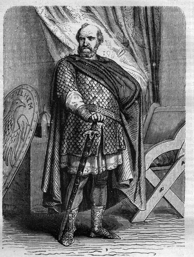 Portret króla Etienne (Stephen) dit de Blois (1096-1154), ostatniego normańskiego króla Anglii. Rycina w „Historii papieży (...) Zbrodnie królowej króla i cesarzy na przestrzeni wieków” Maurice Lachatre autorstwa French School
