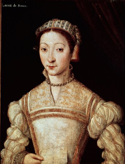 Portret Laury (Laura) autorstwa Noves (1308-1348), kobieta aimee de Petrarque (Francesco Petrarca) Obraz szkoły francuskiej z XVI wieku Słońce. 21 x 28 cm Chantilly, musee Conde - Portret Laury de Noves (1308-1348), ukochana kobieta Francesco Petrarcas autorstwa French School