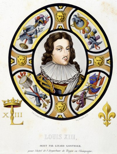 Portret Ludwika XIII króla Francji (1601-1643). Faksymile średniowiecza witrażu w „Histoire de la peinture sur verre” Ferdinanda de Lasteyrie autorstwa French School