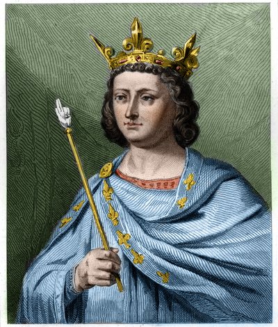 Portret Ludwika X le Hutina (1289 - 1316), króla Francji - w „Histoire des Francais” Lavallee, rycina, sd. autorstwa French School