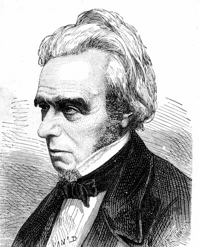 Portret Michela Faradaya (1791 - 1867), brytyjskiego fizyka i chemika - w „Albumie nauki”; wybitni naukowcy; Wielkie odkrycia”” 1896. autorstwa French School