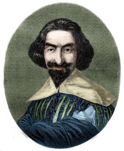 Portret Miguela de Cervantesa Saavedry (1547-1616), hiszpańskiego pisarza. Rycina z 1852 roku z obrazu Velasqueza. autorstwa French School